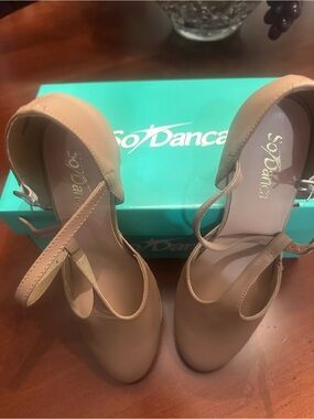 Women's Nude/Tan Ankle-Strap Dance Heels